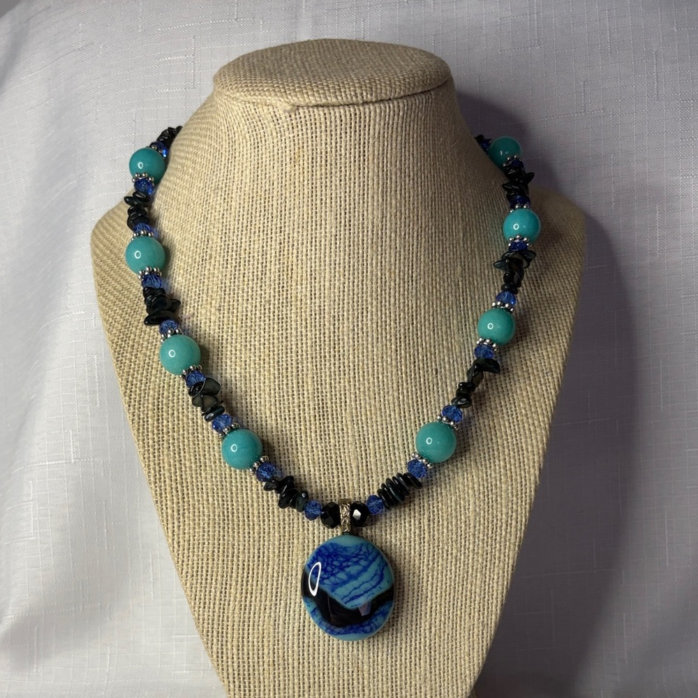 Handcrafted “The Blue and Black” Necklace w/Murano Glass